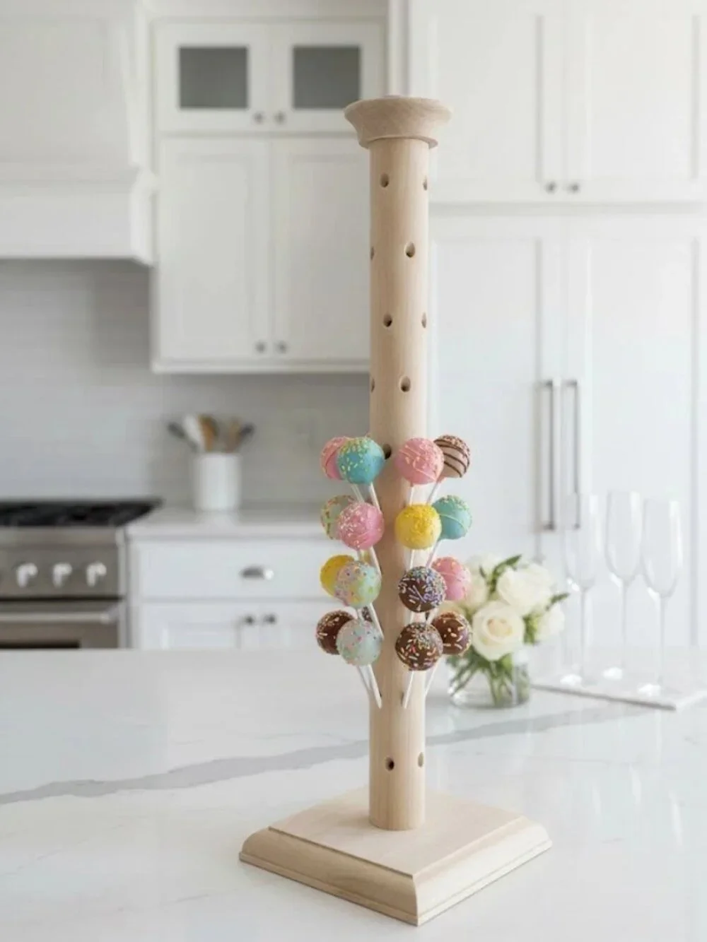 Custom Made Cake Pop Stand – Solid Wood, Holds 40 Pops, 17.5